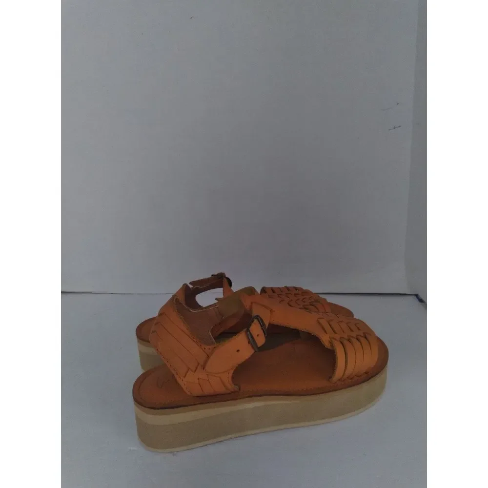 Woven Leather Platform‎ Sandals with Ankle Strap in Tan - Boho Summer Comfort